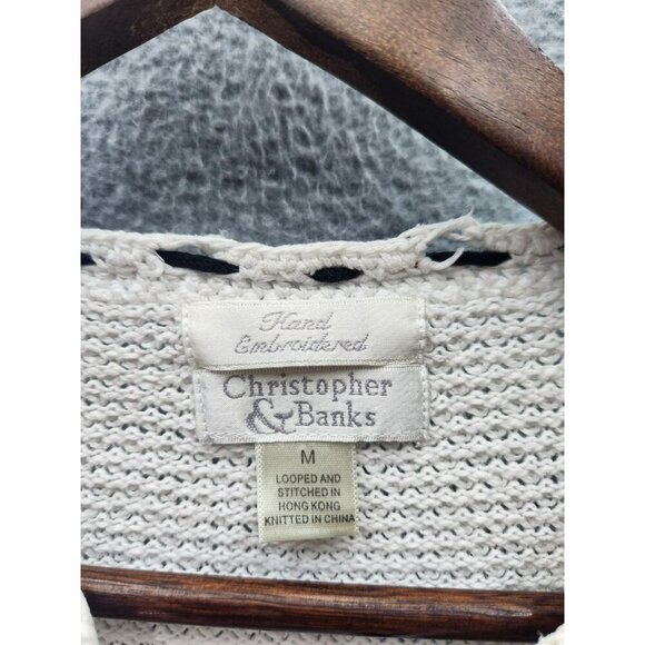 Christopher & Banks Hand Embroidered Button-Up Cardigan Sweater Medium Black & W - Picture 2 of 5